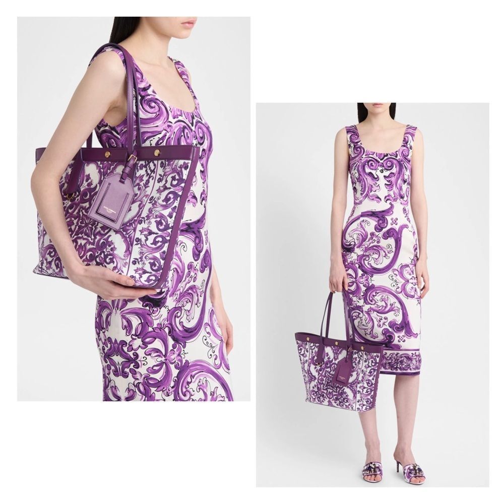 Dolce&Gabbana Majolica-Print Canvas Shopping Tote Bag